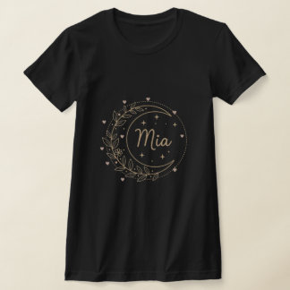 Custom Name T-Shirt - Elegant Mia Crescent Moon Tシャツ