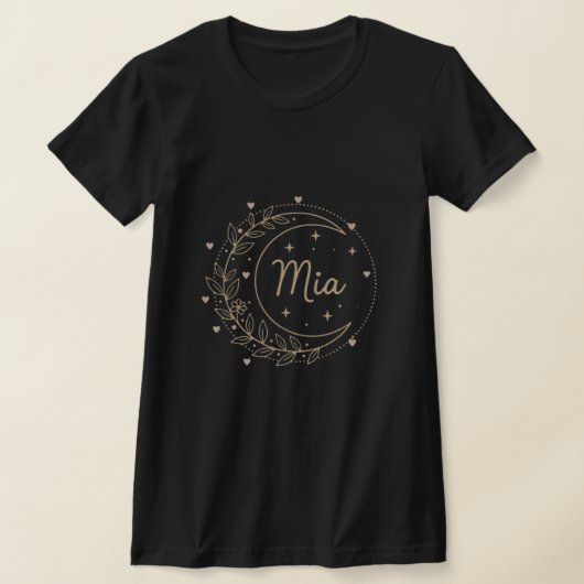 Custom Name T-Shirt - Elegant Mia Crescent Moon Tシャツ (レイダウン)