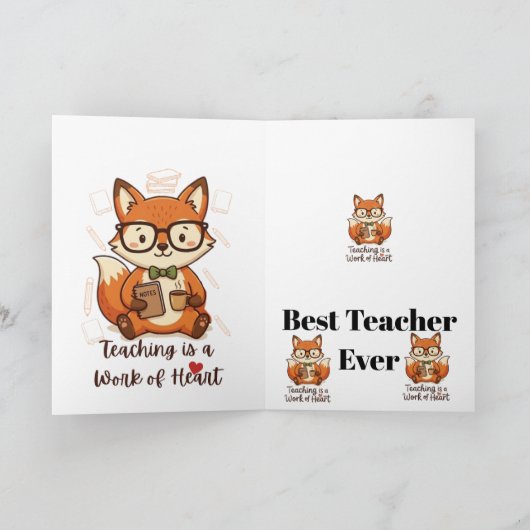 Custom Name Teacher Appreciation - Cute Fox  カード (内部)
