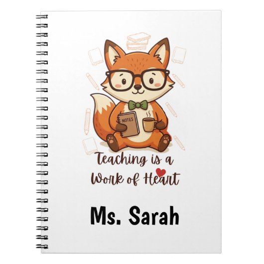 Custom Name Teacher Appreciation - Cute Fox  ノートブック (正面)