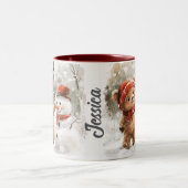 Custom Name Teddy Bear and Snowman ツートーンマグカップ (中央)