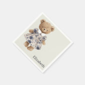 Custom Name Teddy Bear Girl Baby Shower スタンダードカクテルナプキン (角)