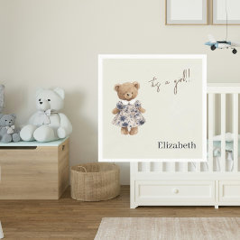 Custom Name Teddy Bear It's a Girl Baby Shower スタンダードカクテルナプキン
