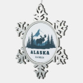 Custom Name & Text ALASKA スノーフレークピューターオーナメント (右)