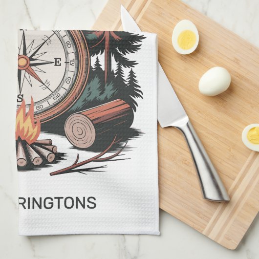 Custom Name & Text Camping キッチンタオル (四つ折り)
