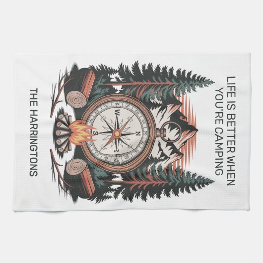 Custom Name & Text Camping キッチンタオル (横)