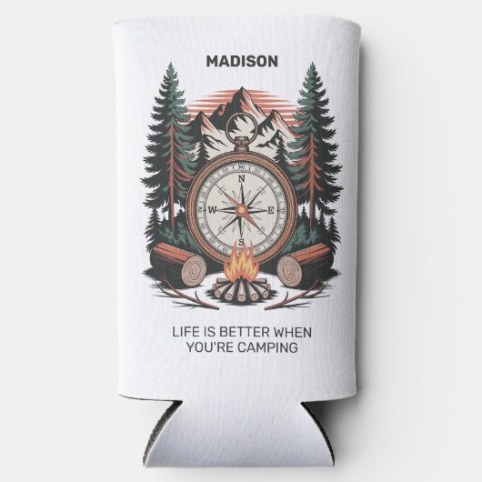 Custom Name & Text Camping スリム缶クーラー (正面)