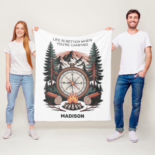Custom Name & Text Camping フリースブランケット (インサイチュ)
