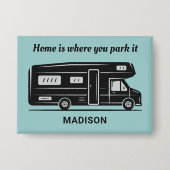 Custom name, text & color Camper Van 缶バッジ (正面)