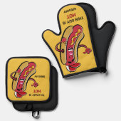 Custom Name, Text & Color Hot Dog 鍋つかみ&鍋敷きセット (正面/裏面)