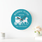 Custom Name, Text & Color Mackinac Island ラージ壁時計 (ホーム)