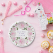 Custom Name, Text, Pink Roses Paper Plate Party ペーパープレート (パーティー)