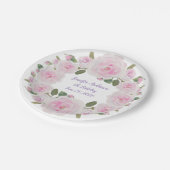 Custom Name, Text, Pink Roses Paper Plate Party ペーパープレート (アングル)
