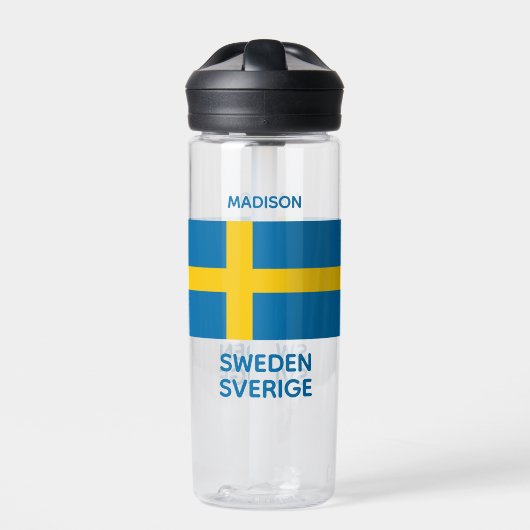 Custom Name & Text Swedish Flag ウォーターボトル (正面)