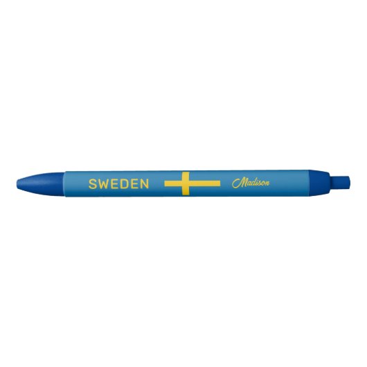 Custom Name & Text Swedish Flag 青ボールペン (正面)