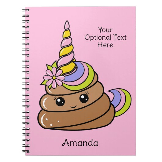 Custom Name & Text Unicorn Poop ノートブック (正面)