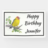 Custom Name Text Watercolor Scarlet Tanager Bird 横断幕 (横)