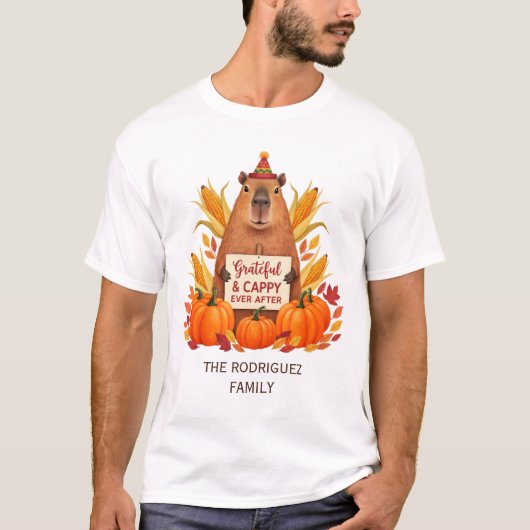 Custom name Thanksgiving Capybara Cappy Ever After Tシャツ (正面)