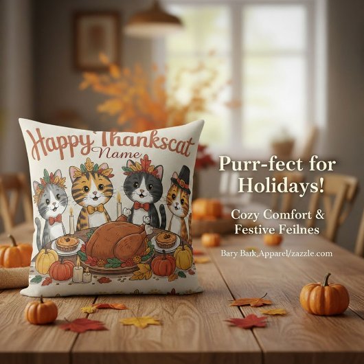 Custom Name Thanksgiving Cats Decor クッション
