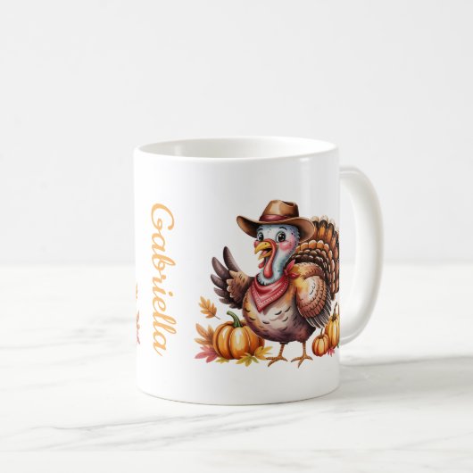Custom name Thanksgiving turkey fall コーヒーマグカップ (正面右)
