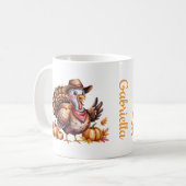 Custom name Thanksgiving turkey fall コーヒーマグカップ (正面左)