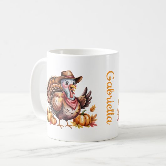 Custom name Thanksgiving turkey fall コーヒーマグカップ (正面左)