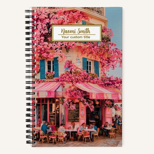 Custom Name/title Notebook – Pink Flower Café ノートブック (正面)