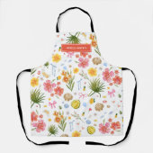 Custom Name Tropical Floral Shells Summer Kitchen エプロン (正面)