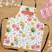 Custom Name Tropical Floral Shells Summer Kitchen エプロン