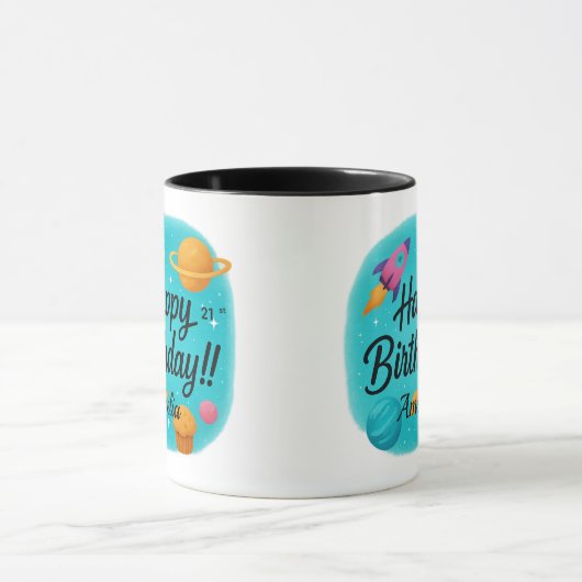 Custom Name Turquoise 21st Birthday マグカップ (中央)