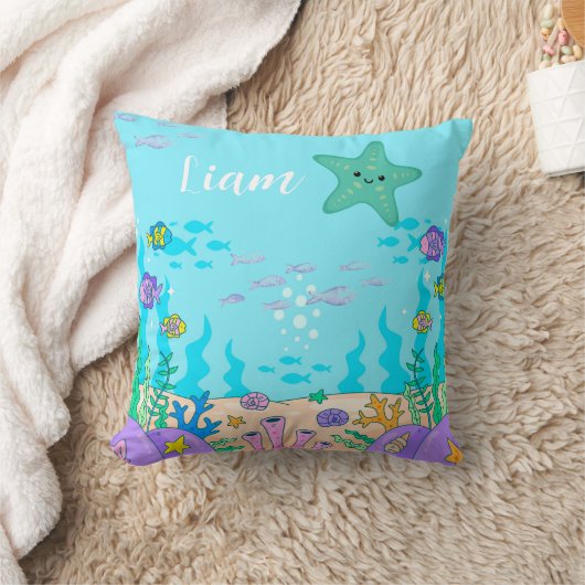  Custom Name Undersea Starfish Pillow クッション (ブランケット)