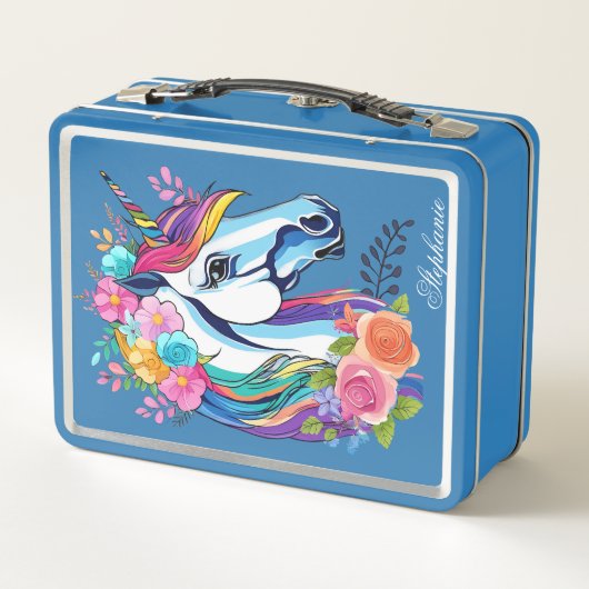 Custom Name Unicorn Lunchbox - Floral Metal メタルランチボックス (裏面)
