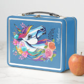 Custom Name Unicorn Lunchbox - Floral Metal メタルランチボックス (インサイチュ)