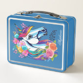 Custom Name Unicorn Lunchbox - Floral Metal メタルランチボックス (正面)