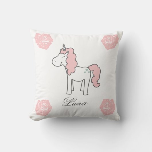 Custom Name Unicorn Rose Floral Cute Pink  クッション (正面)