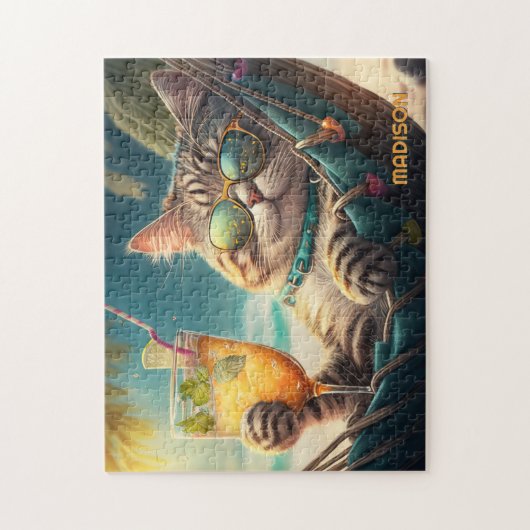 Custom Name Vacation Cat ジグソーパズル (縦)