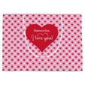 Custom Name Valentine Bag With I Love You Hearts ラージペーパーバッグ (正面)