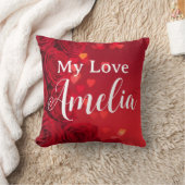 custom name valentine red rose romantic  クッション (ブランケット)