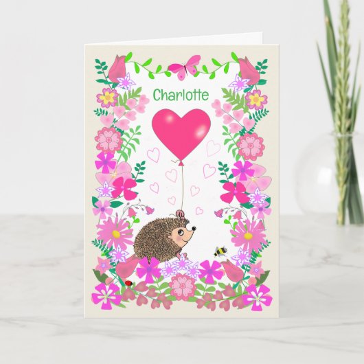 Custom Name Valentine with a Cute Hedgehog カード (正面)