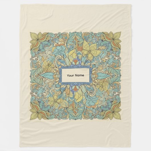Custom Name Vibrant Zentangle Fleece Blanket フリースブランケット (正面)