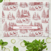 Custom Name Vintage Illustration Reindeer Winter キッチンタオル (折り畳み)