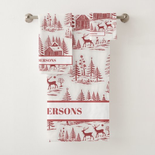 Custom Name Vintage Illustration Reindeer Winter バスタオルセット (インサイチュ)