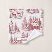 Custom Name Vintage Illustration Reindeer Winter バスタオルセット (ウォッシュタオル)