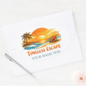 Custom Name Vintage Tropical Beach Oval Travel  楕円形シール (封筒)