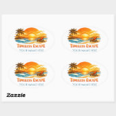 Custom Name Vintage Tropical Beach Oval Travel  楕円形シール (シート)