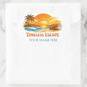 Custom Name Vintage Tropical Beach Oval Travel  楕円形シール (バッグ)