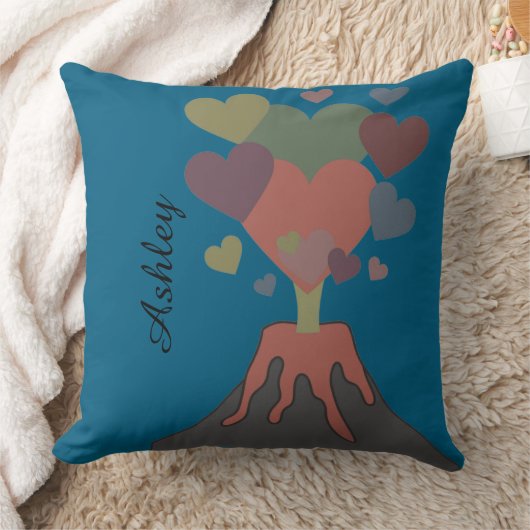 Custom Name Volcano Heart Throw Pillow Gift クッション (ブランケット)