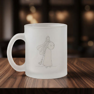 Custom Name - Warrior Woman Line Art Frosted Glass フロストグラスマグカップ