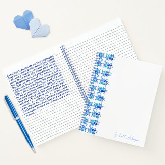 Custom Name Watercolor Blue Floral Notebook  ノートブック
