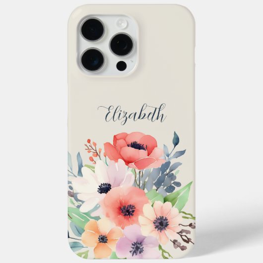 Custom Name Watercolor Floral Anemone Case-Mate iPhoneケース (裏面)